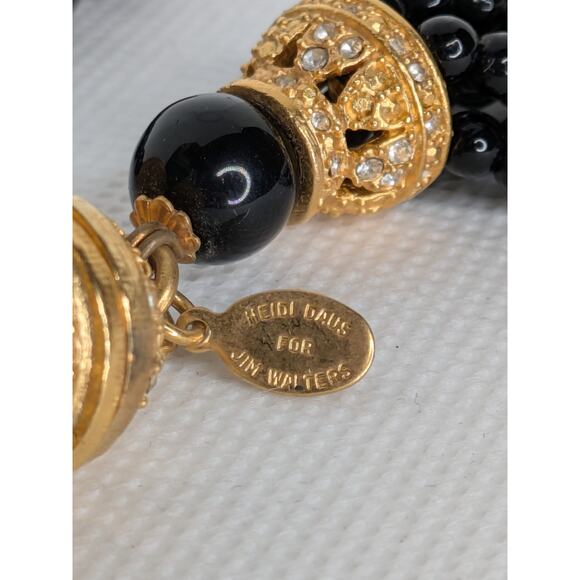 Heidi Daus for Jim Walters Black Bead Tassel & Rhinestone Bracelet Gold Accents - Picture 3 of 4